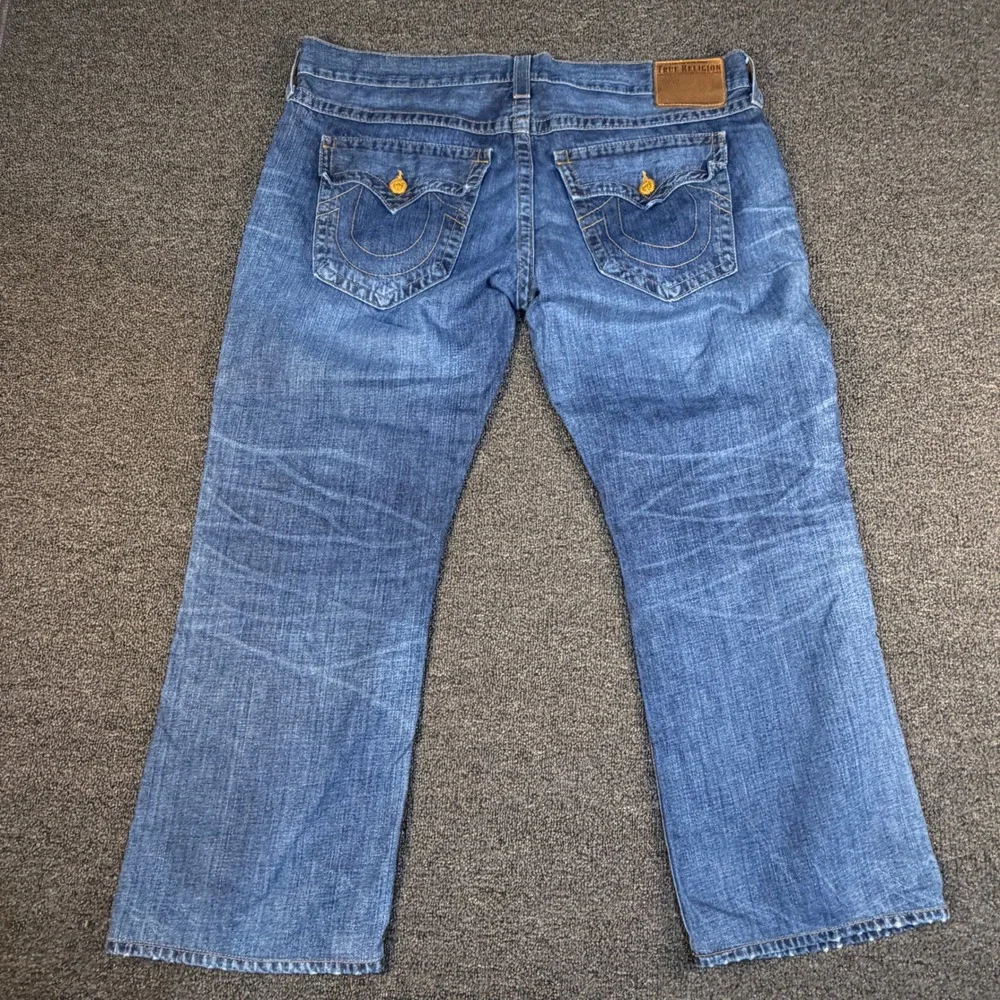 True Religion Jeans Mens 42x27 Ricky Blue Straight Leg Made in USA EUC